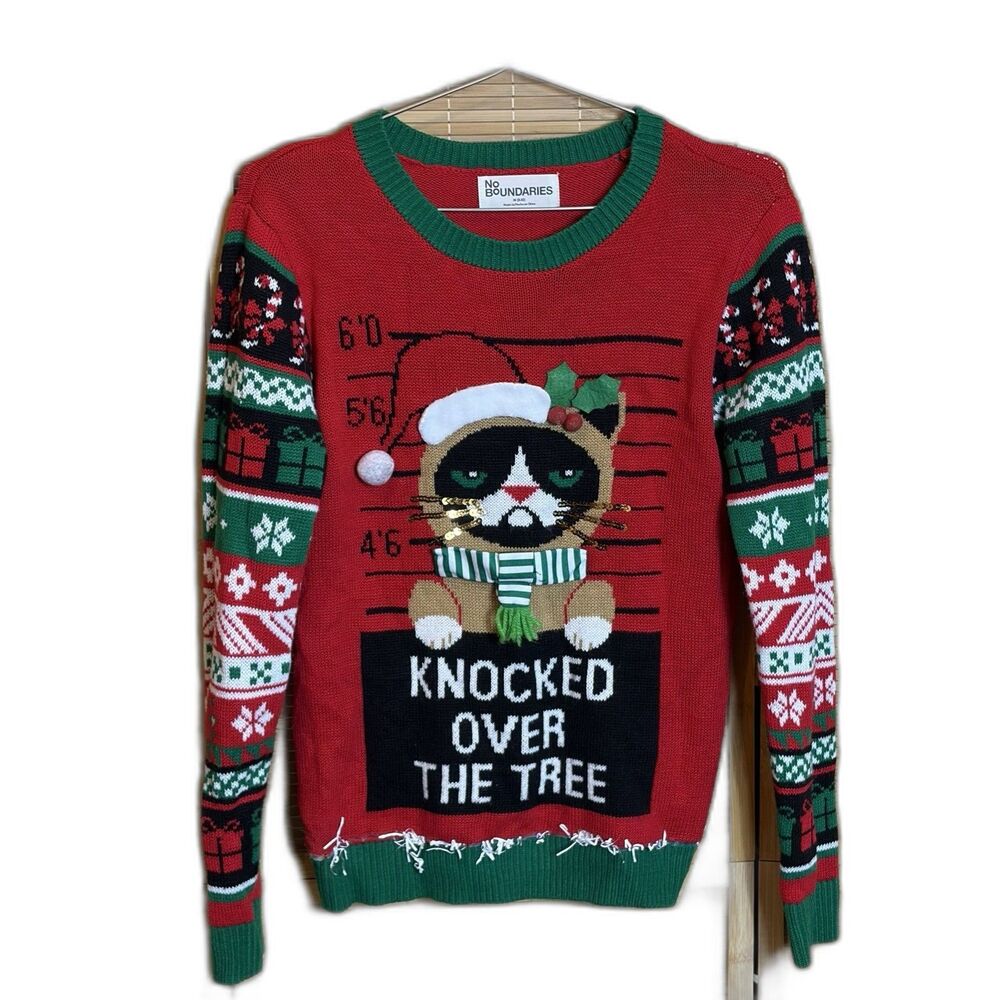 Ugly Christmas Sweater M Grumpy Cat Graphic Knit Crew Neck Holidays Funny
